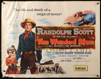 3p1126 TEN WANTED MEN style B 1/2sh 1954 artwork of cowboy Randolph Scott with gun, ultra-rare!