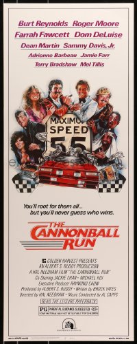 3p0567 CANNONBALL RUN insert 1981 Burt Reynolds, Farrah Fawcett, Drew Struzan car racing art!