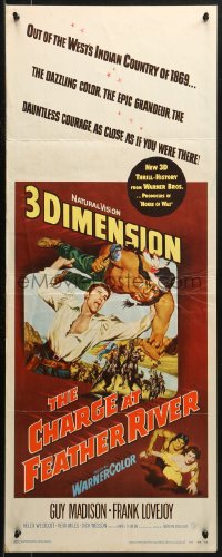 3p0575 CHARGE AT FEATHER RIVER 3D insert 1953 great art of Guy Madison throwing Native American!