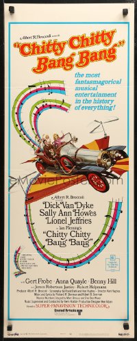 3p0577 CHITTY CHITTY BANG BANG insert 1969 Dick Van Dyke, art of wild flying car & music notes!