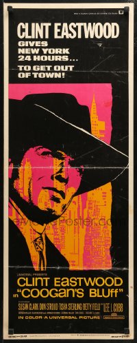 3p0582 COOGAN'S BLUFF insert 1968 art of Clint Eastwood in New York City, directed by Don Siegel!