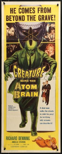 3p0585 CREATURE WITH THE ATOM BRAIN insert 1955 cool sci-fi art of dead man stalking his prey!
