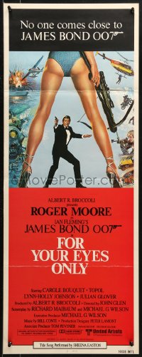 3p0612 FOR YOUR EYES ONLY int'l insert 1981 Bysouth art of Roger Moore as Bond 007 & sexy legs!