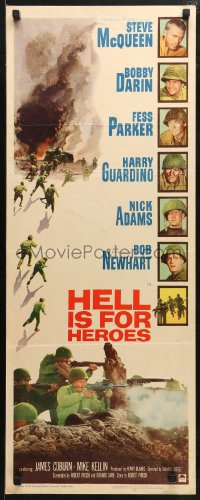 3p0624 HELL IS FOR HEROES insert 1962 Steve McQueen, Bob Newhart, Fess Parker, Bobby Darin