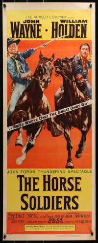 3p0625 HORSE SOLDIERS insert 1959 art of U.S. Cavalrymen John Wayne & William Holden, John Ford