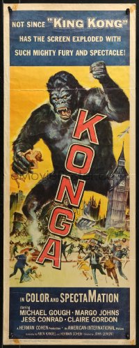 3p0644 KONGA insert 1961 great artwork of giant angry ape terrorizing city by Reynold Brown!