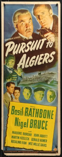 3p0685 PURSUIT TO ALGIERS insert 1945 Rathbone as Sherlock Holmes & Bruce as Watson, ultra-rare!