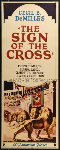 3p0712 SIGN OF THE CROSS insert 1932 Cecil B. DeMille, art of Emperor over lions in Coliseum, rare!