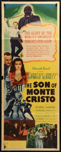 3p0716 SON OF MONTE CRISTO insert 1940 art of Louis Hayward, Joan Bennett & masked avenger!