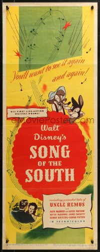 3p0717 SONG OF THE SOUTH insert 1946 Walt Disney, Uncle Remus, art of Br'er Rabbit & Br'er Bear!