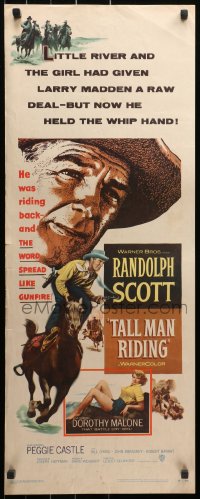 3p0726 TALL MAN RIDING insert 1955 cowboy Randolph Scott & that sexy Battle Cry girl Dorothy Malone!