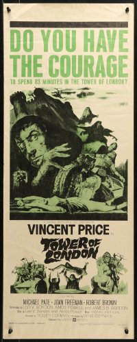 3p0737 TOWER OF LONDON insert 1962 Vincent Price, Roger Corman, montage of horror artwork!