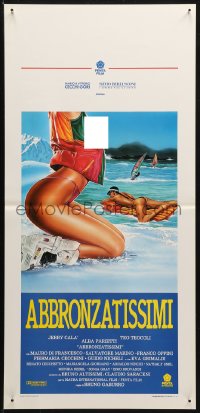 3p0278 ABBRONZATISSIMI Italian locandina 1991 Spataro art of sexy near-naked women at the beach!