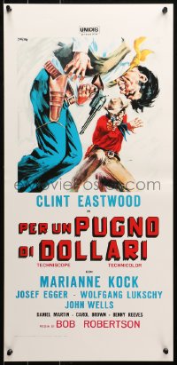 3p0312 FISTFUL OF DOLLARS Italian locandina R1970s Sergio Leone classic, Tealdi art of Clint Eastwood!