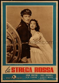 3p0275 WAKE OF THE RED WITCH Italian 14x19 pbusta R1955 John Wayne & Gail Russell at ship's wheel!