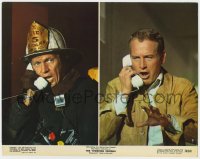 3r1454 TOWERING INFERNO color 11x14 still 1974 split image of Steve McQueen & Paul Newman w/ phones!