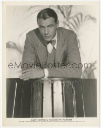 3r0243 GARY COOPER 8x10.25 still 1933 great portrait in suit & bow tie leaning over fence!