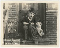 3r0198 DOG'S LIFE 8x10 LC 1918 classic close image of Charlie Chaplin sitting with his beloved dog!