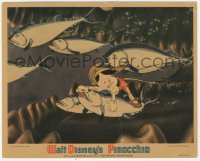 3r0466 PINOCCHIO 8x10 LC 1940 Disney classic cartoon, c/u swimming with fish inside whale!