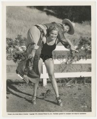 3r0490 RIDE 'EM COWBOY 8.25x10 still 1942 sexy Anne Gwynne carrying Lou Costello on her back!