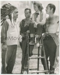 3r0552 STREETS OF LAREDO candid 7.25x9 still 1949 Holden, Freeman, Carey & Navajo chief on set