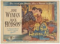 3r0657 ALL THAT HEAVEN ALLOWS TC 1955 c/u romantic art of Rock Hudson & Jane Wyman by fireplace!
