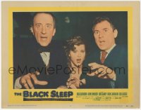 3r1021 BLACK SLEEP LC #2 1956 close up of scared Basil Rathbone, Herbert Rudley & Patricia Blake!