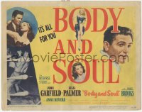 3r0689 BODY & SOUL TC 1947 art of boxer John Garfield, Lilli Palmer & Hazel Brooks, Robert Rossen!