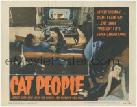 3r1055 CAT PEOPLE LC #8 R1952 sexy Simone Simon watches Kent Smith laying on couch by fireplace!