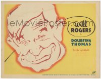 3r0736 DOUBTING THOMAS TC 1935 great close up cartoon artwork of famed humorist Will Rogers' face!