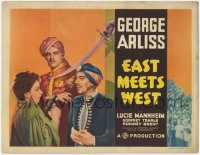 3r0740 EAST MEETS WEST TC 1936 great image of George Arliss & scared Lucie Mannheim with gun, rare!