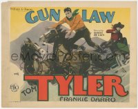 3r0778 GUN LAW TC 1929 great art of Tom Tyler & Frankie Darro on speeding horse carriage, rare!