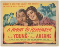 3r0862 NIGHT TO REMEMBER TC 1942 Brian Aherne & Loretta Young, Murder in Greenwich Village!