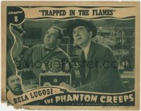 3r1308 PHANTOM CREEPS chapter 8 LC 1939 c/u of Bela Lugosi in laboratory, Trapped in the Flames!