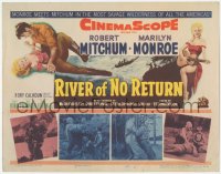 3r0015 RIVER OF NO RETURN TC 1954 great art of Robert Mitchum holding down sexy Marilyn Monroe!