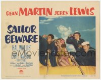 3r1349 SAILOR BEWARE LC 1952 Dean MArtin, Jerry Lewis, Corinne Calvet & Marion Marshall in raft!