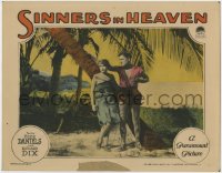 3r1372 SINNERS IN HEAVEN LC 1924 Bebe Daniels holding gun by Richard Dix stranded on an island!