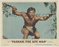 3r1419 TARZAN THE APE MAN LC #8 1959 best portrait of Denny Miller crouching with knife in tree!