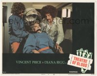 3r1433 THEATRE OF BLOOD LC #8 1973 Vincent Price & Diana Rigg w/ mustaches & woman in hair dryer!