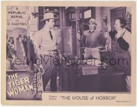 3r1441 TIGER WOMAN chapter 11 LC 1944 Allan Rocky lane pointing gun at two men in House of Horror!
