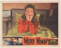 3r1478 WEIRD WOMAN LC R1952 great close up of scared Evelyn Ankers sitting up in bed, Inner Sanctum!
