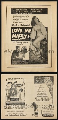 3s0126 LOT OF 100 LOVE ME MADLY HERALDS 1954 weird sexploitation, 100 examples of the same herald!