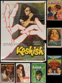 3s0751 LOT OF 7 FORMERLY FOLDED INDIAN POSTERS 1970s great images from a variety of movies!