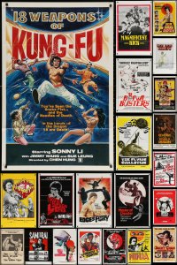 3s0802 LOT OF 25 FORMERLY TRI-FOLDED KUNG FU 27X41 ONE-SHEETS 1970s-1980s martial arts images!