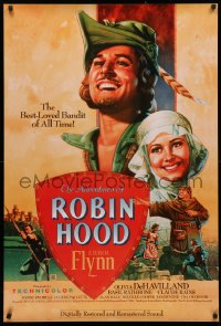 3t0727 ADVENTURES OF ROBIN HOOD 1sh R1989 great Rodriguez art of Errol Flynn & Olivia De Havilland!