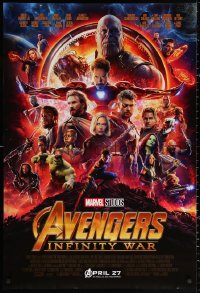 3t0748 AVENGERS: INFINITY WAR advance DS 1sh 2018 Robert Downey Jr., cast montage, April 27 style!