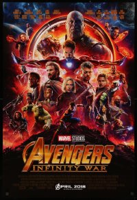 3t0749 AVENGERS: INFINITY WAR advance DS 1sh 2018 Robert Downey Jr., montage of top cast in circle!
