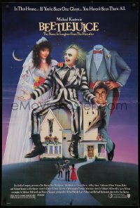 3t0762 BEETLEJUICE 1sh 1988 Tim Burton, Ramsey art of Michael Keaton, Baldwin & Geena Davis!