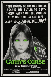 3t0798 CATHY'S CURSE 1sh 1977 creepy image of Linda Koot, she has the power to terrorize!