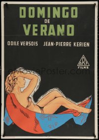 3t0032 HIS FIRST AFFAIR Colombian poster 1956 Maurice Cloche's Domenica, art of sexy Odile Versois!